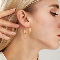 1 Pair Simple Style C Shape Gold Plated Copper Zircon Gold Plated Ear Studs main image 10