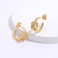1 Pair Simple Style C Shape Gold Plated Copper Zircon Gold Plated Ear Studs main image 6