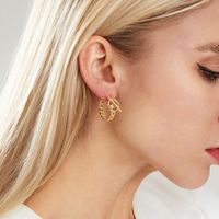 1 Pair Simple Style C Shape Gold Plated Copper Zircon Gold Plated Ear Studs main image 4