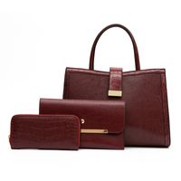 Women's Medium Pu Leather Solid Color Classic Style Square Zipper Bag Sets sku image 2