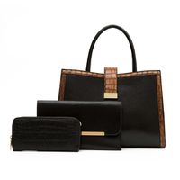 Women's Medium Pu Leather Solid Color Classic Style Square Zipper Bag Sets sku image 1