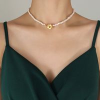 Baroque Pearl Flower Ot Buckle Necklace Clavicle Chain Titanium Steel 18k Gold Plated Necklace sku image 2