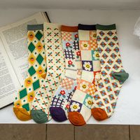 Women's Preppy Style Plaid Cotton Crew Socks A Pair 1 Set main image 1