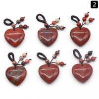 Agate Crystal Semi-precious Stones Love Woven Pendant Heart-shaped Keychain Natural Stone Peach Heart Pendant sku image 12