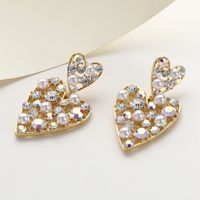 Fashion Heart Shape Copper Artificial Rhinestones Artificial Pearls Drop Earrings 1 Pair main image 1