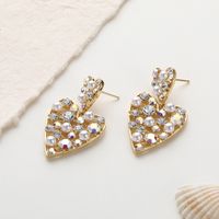 Fashion Heart Shape Copper Artificial Rhinestones Artificial Pearls Drop Earrings 1 Pair main image 4