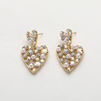 Fashion Heart Shape Copper Artificial Rhinestones Artificial Pearls Drop Earrings 1 Pair main image 3