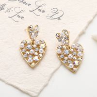 Fashion Heart Shape Copper Artificial Rhinestones Artificial Pearls Drop Earrings 1 Pair main image 2