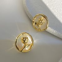 Simple Style Rose Alloy Plating Shell Women's Ear Studs main image 1