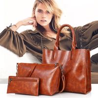 Women's Medium Summer Pu Leather Vintage Style Bag Sets sku image 4