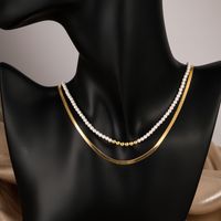 Fashion Round Stainless Steel Beaded Gold Plated Pearl Gold Plated Layered Necklaces main image 5