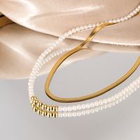 Fashion Round Stainless Steel Beaded Gold Plated Pearl Gold Plated Layered Necklaces main image 1