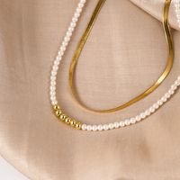 Fashion Round Stainless Steel Beaded Gold Plated Pearl Gold Plated Layered Necklaces main image 3