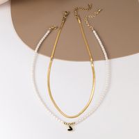 Fashion Heart Shape Stainless Steel Pendant Necklace Gold Plated Pearl Stainless Steel Necklaces 2 Piece Set main image 3