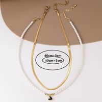 Fashion Heart Shape Stainless Steel Pendant Necklace Gold Plated Pearl Stainless Steel Necklaces 2 Piece Set sku image 1