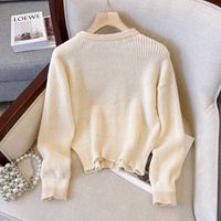 Fashion Flower Knit Round Neck Long Sleeve Regular Sleeve Front Button Sweater main image 5