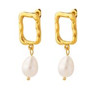 Fashion Square Titanium Steel Earrings Pearl Plating Stainless Steel Earrings main image 3