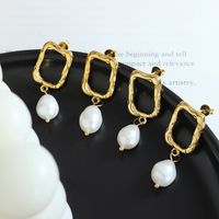 Fashion Square Titanium Steel Earrings Pearl Plating Stainless Steel Earrings main image 1