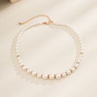 Fashion Round Alloy Choker Pearl Inlay Rhinestones Pearl Necklaces main image 1