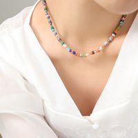 Ferien Kreis Ein Naturstein Titan Stahl Perlen Überzug Halskette sku image 1