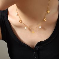 Fashion Star Moon Titanium Steel Pearl Plating Necklace main image 4