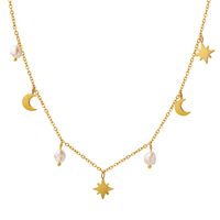 Fashion Star Moon Titanium Steel Pearl Plating Necklace main image 3
