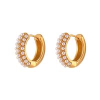 Fashion Round Stainless Steel Earrings Plating Inlay Pearl Stainless Steel Earrings main image 4