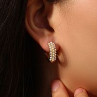 Fashion Round Stainless Steel Earrings Plating Inlay Pearl Stainless Steel Earrings main image 2