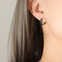 Moda Ronda Acero Titanio Aretes Enchapado Embutido Circón Pendientes De Acero Inoxidable sku image 2