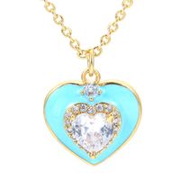 Casual Heart Shape Copper Pendant Necklace Enamel Plating Inlay Zircon Copper Necklaces main image 5