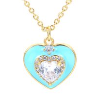 Casual Heart Shape Copper Pendant Necklace Enamel Plating Inlay Zircon Copper Necklaces sku image 3