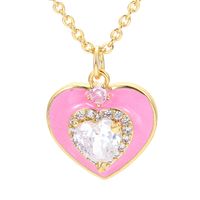 Casual Heart Shape Copper Pendant Necklace Enamel Plating Inlay Zircon Copper Necklaces sku image 6
