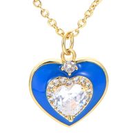Casual Heart Shape Copper Pendant Necklace Enamel Plating Inlay Zircon Copper Necklaces sku image 1