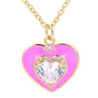 Casual Heart Shape Copper Pendant Necklace Enamel Plating Inlay Zircon Copper Necklaces sku image 5
