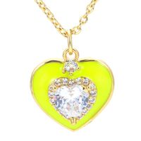 Casual Heart Shape Copper Pendant Necklace Enamel Plating Inlay Zircon Copper Necklaces sku image 4