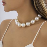 Fashion Round Alloy Choker Pearl Plating Inlay Rhinestones Pearl Necklaces sku image 1