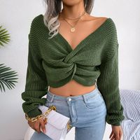 Women's Sweater Long Sleeve Sweaters & Cardigans Knot Casual Solid Color sku image 14