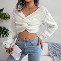 Women's Sweater Long Sleeve Sweaters & Cardigans Knot Casual Solid Color main image 2