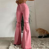 Fashion Solid Color Cotton Full Length Ripped Flared Pants main image 4