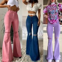 Fashion Solid Color Cotton Full Length Ripped Flared Pants main image 1
