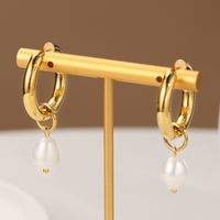 Fashion Solid Color Titanium Steel Drop Earrings Pearl Plating Stainless Steel Earrings main image 5