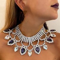 Lady Water Droplets Metal Inlay Crystal Rhinestones Women's Earrings Necklace sku image 1