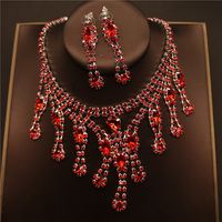 Lady Water Droplets Metal Inlay Crystal Rhinestones Women's Earrings Necklace sku image 3