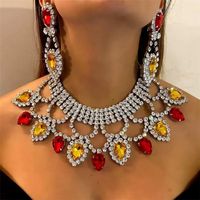 Lady Water Droplets Metal Inlay Crystal Rhinestones Women's Earrings Necklace main image 4