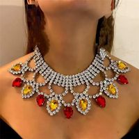 Lady Water Droplets Metal Inlay Crystal Rhinestones Women's Earrings Necklace sku image 2