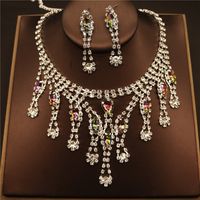 Lady Water Droplets Metal Inlay Crystal Rhinestones Women's Earrings Necklace main image 2