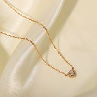 Romantic Heart Shape Stainless Steel Necklace Gold Plated Rhinestones Stainless Steel Necklaces main image 2