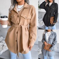 Casual Solid Color Pocket Polyester Single Breasted Coat main image 1