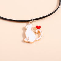 Cute Cat Alloy Enamel Couple Pendant Necklace 1 Piece main image 4