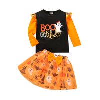 Halloween Fashion Halloween Pattern Cotton Blend Girls Clothing Sets main image 2